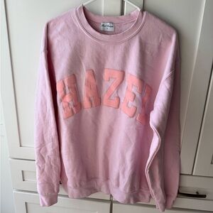 Hazel Pink Crew Neck Sweater with Ribbed Cuffs